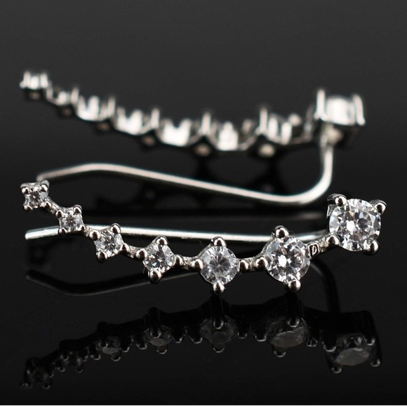 Sterling Silver 7-Star Crystal Ear Cuff Climber Cartilage Earrings - Picture 6 of 14